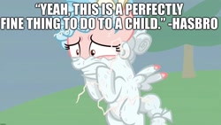 Size: 2048x1152 | Tagged: safe, edit, edited screencap, screencap, cozy glow, pegasus, pony, the ending of the end, abuse, caption, child abuse, cozy glow drama, cozybuse, cropped, drama, fear, female, filly, hasbro, i have no mouth and i must scream, image macro, inanimate tf, leash, legion of doom statue, lucifer hasbro, mare, meta, petrification, sarcasm, series finale drama, solo, statue, terror, text, transformation, turned to stone, you know for kids