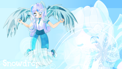 Size: 3840x2160 | Tagged: safe, artist:an-m, oc, oc only, oc:snowdrop, human, crystallized, eared humanization, humanized, solo, winged humanization