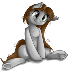 Size: 1500x1500 | Tagged: safe, artist:prismawatercolor, oc, oc only, oc:lux pie, earth pony, pony, chest fluff, female, heterochromia, simple background, sitting, solo, white background