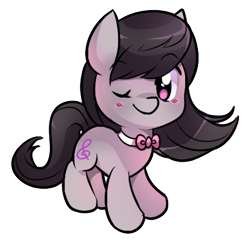 Size: 840x814 | Tagged: safe, artist:pekou, octavia melody, earth pony, pony, blushing, bowtie, chibi, cute, female, mare, one eye closed, simple background, solo, tavibetes, transparent background, wink