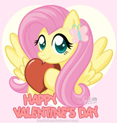 Size: 600x631 | Tagged: safe, artist:krystlekmy, fluttershy, pegasus, pony, cute, cutie mark accessory, female, hair accessory, heart, holiday, mare, shyabetes, solo, valentine's day