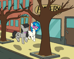 Size: 1440x1152 | Tagged: artist needed, safe, dj pon-3, octavia melody, vinyl scratch, earth pony, pony, street, tree