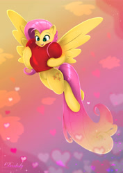 Size: 4250x6000 | Tagged: safe, artist:darksly, fluttershy, pegasus, pony, semi-anthro, absurd resolution, blushing, cute, female, heart, hearts and hooves day, holiday, mare, open mouth, shyabetes, solo, valentine's day