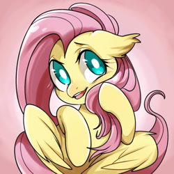 Size: 2519x2519 | Tagged: safe, artist:rougeredred, fluttershy, pegasus, pony, bust, cute, female, floppy ears, gradient background, looking at you, looking sideways, mare, open mouth, portrait, shy, shyabetes, solo, wings