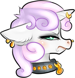 Size: 496x519 | Tagged: artist needed, safe, sweetie belle, collar, ear piercing, earring, horn piercing, jewelry, meanie belle, nose piercing, piercing, simple background, white background