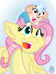 Size: 937x1224 | Tagged: safe, artist:rainbow eevee, fluttershy, dog, pegasus, pony, cute, disney, disney junior, keia, looking at you, open mouth, puppy, puppy dog pals, smiling