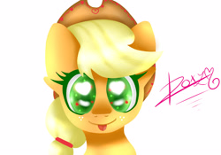 Size: 5000x3500 | Tagged: safe, artist:sweethearts11, applejack, earth pony, pony, heart eyes, simple background, solo, tongue out, white background, wingding eyes