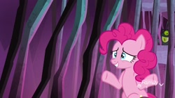 Size: 1920x1080 | Tagged: safe, screencap, pinkie pie, earth pony, pony, school raze, cage, female, mare, shrug, solo, tartarus