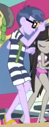 Size: 206x537 | Tagged: safe, screencap, microchips, octavia melody, sandalwood, better together, equestria girls, i'm on a yacht, clothes, dancing, feet, glasses, legs, male, male feet, offscreen character, sandals, shorts