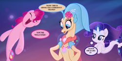 Size: 924x462 | Tagged: safe, edit, edited screencap, screencap, pinkie pie, princess skystar, rarity, seapony (g4), my little pony: the movie, cropped, cute, diapinkes, raribetes, seaponified, seapony pinkie pie, seapony rarity, seaquestria, skyabetes, species swap, speech bubble, that seapony sure does love shells, thought bubble