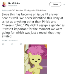 Size: 452x473 | Tagged: safe, li'l cheese, pound cake, the last problem, ambiguous gender, androgynous, frisk, gender, josh haber, male, meta, test, twitter, undertale