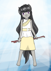 Size: 2500x3500 | Tagged: safe, artist:stardust-pony, octavia melody, anthro, unguligrade anthro, bow, bow (instrument), clothes, cute, dress, explicit source, skirt, solo, younger