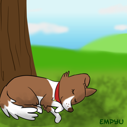 Size: 1000x1000 | Tagged: safe, artist:empyu, winona, dog, brown coat, female, sleeping, solo