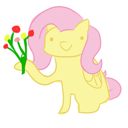 Size: 1500x1500 | Tagged: safe, artist:el pony chipocludo, fluttershy, pegasus, pony, bouquet, female, happy, mare, minimalist, modern art, simple background, solo