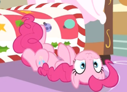 Size: 534x387 | Tagged: safe, edit, edited screencap, screencap, pinkie pie, earth pony, pony, best gift ever, :3, behaving like a cat, catface, cropped, solo, upside down