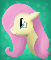 Size: 400x467 | Tagged: safe, artist:twedis, fluttershy, pegasus, pony, art, bust, female, looking up, mare, portrait, profile, simple background, smiling, solo