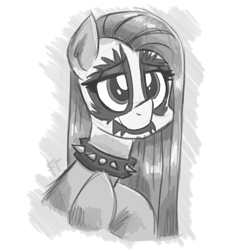 Size: 1280x1335 | Tagged: safe, artist:flutterthrash, pinkie pie, earth pony, pony, collar, corpse paint, face paint, female, monochrome, pinkamena diane pie, sketch, solo, spiked collar