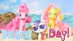 Size: 1280x720 | Tagged: safe, fluttershy, pinkie pie, earth pony, pegasus, pony, beach, cute, diapinkes, happy, littlest pet shop, shyabetes, toy