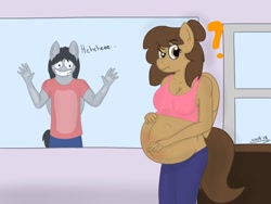 Size: 1280x960 | Tagged: safe, artist:theimmortalwolf, oc, oc only, oc:georgia lockheart, anthro, confused, pregnant