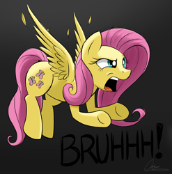 Size: 3173x3212 | Tagged: safe, artist:oinktweetstudios, fluttershy, pegasus, pony, aggravated, angry, bruh, female, mare, open mouth, shocked, signature, solo, stunned