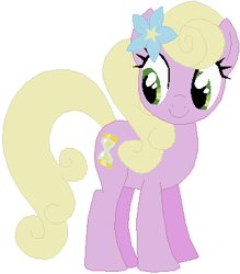 Size: 321x367 | Tagged: safe, artist:ra1nb0wk1tty, artist:selenaede, spring forward, earth pony, pony, background pony, female, flower, flower in hair, mare, missing accessory, romana, simple background, solo, white background