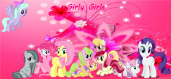 Size: 13640x6344 | Tagged: safe, artist:jawsandgumballfan24, daisy, flitter, flower wishes, fluttershy, kettle corn, lily, lily valley, marble pie, pinkie pie, rarity, roseluck, sweetie belle, earth pony, pegasus, pony, unicorn, absurd resolution, female, filly, flower trio, foal, girly, mare