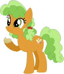 Size: 359x416 | Tagged: safe, artist:ra1nb0wk1tty, artist:selenaede, apple brown betty, apple family member, puffy cheeks, simple background, solo, white background