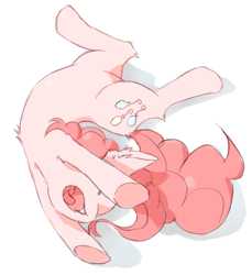 Size: 1899x2072 | Tagged: safe, artist:猫可可, pinkie pie, earth pony, pony, backbend, behaving like a cat, cute, diapinkes, eyes closed, female, flexible, mare, open mouth, simple background, sleeping, solo, stretching, weapons-grade cute, white background, yawn