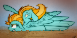 Size: 2833x1409 | Tagged: safe, artist:askincompetentlightningdust, artist:ralek, lightning dust, pegasus, pony, ask, craft, crash, faceplant, female, mare, solo, tumblr