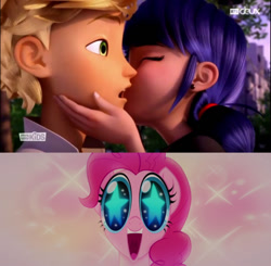 Size: 600x589 | Tagged: safe, pinkie pie, earth pony, pony, my little pony: the movie, adrien agreste, marinette dupain-cheng, miraculous ladybug, spoilers for another series, starry eyes, wingding eyes