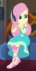 Size: 408x792 | Tagged: safe, screencap, fluttershy, better together, equestria girls, game stream, cropped, cute, feet, gamershy, headphones, headset, sandals, shyabetes