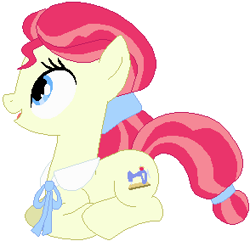 Size: 294x284 | Tagged: safe, artist:ra1nb0wk1tty, sew 'n sow, earth pony, pony, female, mare, prone, simple background, smiling, solo, white background