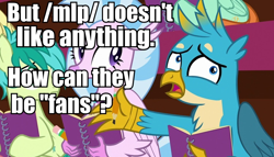 Size: 946x540 | Tagged: safe, edit, edited screencap, screencap, gallus, sandbar, silverstream, the end in friend, /mlp/, 4chan, caption, image macro, meme, meta, op has a point, op is a cuck, text