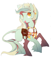 Size: 541x622 | Tagged: safe, artist:sorasku, oc, oc only, classical unicorn, pony, unicorn, cloven hooves, curved horn, female, goggles, leonine tail, mare, saddle bag, simple background, solo, unshorn fetlocks, white background