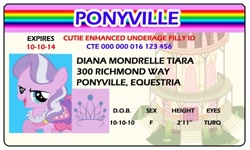 Size: 500x300 | Tagged: safe, artist:doctorxfizzle, diamond tiara, earth pony, pony, female, filly, full name, license, solo