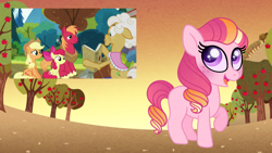 Size: 1280x720 | Tagged: safe, screencap, apple bloom, applejack, big macintosh, goldie delicious, oc, oc:honeycrisp blossom, earth pony, pony, the perfect pear, analysis, blank flank, fake screencap, female, filly, freckles, i can't believe it's not hasbro studios, offspring, parent:big macintosh, parent:princess cadance, parents:cadmac