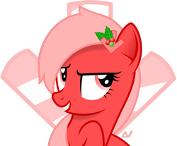 Size: 2653x2200 | Tagged: safe, artist:arifproject, oc, oc only, oc:downvote, earth pony, christmas, derpibooru, derpibooru ponified, grin, hair ornament, holiday, meta, ponified, simple background, smiling, solo, transparent background, vector