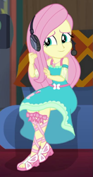 Size: 411x778 | Tagged: safe, screencap, fluttershy, better together, equestria girls, game stream, cropped, cute, gamershy, geode of fauna, headphones, headset, magical geodes, shyabetes, solo