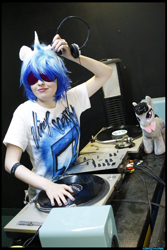 Size: 3456x5184 | Tagged: safe, artist:krazykari, dj pon-3, octavia melody, vinyl scratch, human, clothes, cosplay, costume, irl, irl human, photo, plushie, turntable