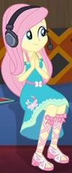 Size: 325x775 | Tagged: safe, screencap, fluttershy, better together, equestria girls, game stream, cropped, cute, feet, gamershy, headphones, sandals