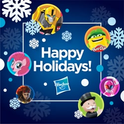 Size: 1024x1024 | Tagged: safe, derpibooru import, pinkie pie, earth pony, pony, bumblebee, christmas, clash of hasbro's titans, hasbro, holiday, meta, mighty morphin power rangers, official, pink ranger, play doh, power rangers, transformers, transformers robots in disguise (2015), twitter, uncle pennybags