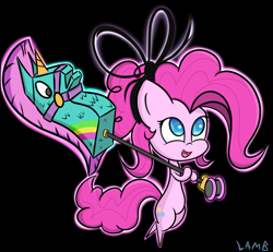 Size: 1447x1339 | Tagged: safe, artist:lamb, pinkie pie, earth pony, pony, black background, fortnite, simple background, solo