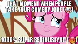 Size: 1280x720 | Tagged: safe, edit, edited screencap, editor:useraccount, screencap, pinkie pie, earth pony, pony, angry, annoyed, caption, clown, comedy, emoji, episode needed, excessive exclamation marks, female, image macro, mare, meme, solo, text