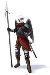 Size: 960x1440 | Tagged: safe, artist:d-lowell, oc, oc only, oc:akelza, anthro, griffon, plantigrade anthro, anthro oc, armor, commission, female, halberd, simple background, solo, spear, sword, weapon, white background