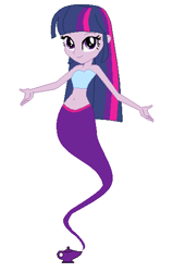 Size: 350x552 | Tagged: safe, artist:railroadnutjob, twilight sparkle, equestria girls, base used, belly button, clothes, genie, lamp, midriff, short shirt, simple background, solo, white background