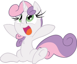 Size: 2000x1656 | Tagged: safe, artist:alexstrazse, artist:leadhooves, sweetie belle, unicorn, chest fluff, cute, diasweetes, female, filly, open mouth, simple background, solo, transparent background