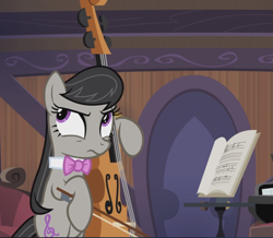 Size: 1079x940 | Tagged: safe, screencap, octavia melody, earth pony, pony, slice of life (episode), bipedal, cello, cropped, musical instrument, solo, thinking