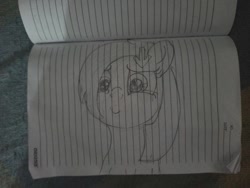 Size: 714x537 | Tagged: safe, artist:xxxdavid09xxx, oc, oc:downvote, crying, cute, derpibooru, derpibooru ponified, female, lined paper, mare, meta, notebook, paper, ponified, sketch, solo, traditional art