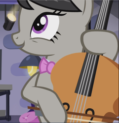 Size: 908x940 | Tagged: safe, screencap, octavia melody, earth pony, pony, slice of life (episode), bravery, cellist, cello, courage, cropped, enthusiasm, musical instrument, octavsass, open mouth, primal, reaction image, solo