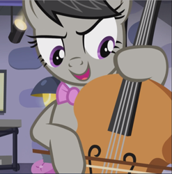 Size: 929x940 | Tagged: safe, screencap, octavia melody, earth pony, pony, slice of life (episode), >:d, bravery, cellist, cello, courage, cropped, enthusiasm, musical instrument, octavsass, open mouth, playing instrument, primal, solo